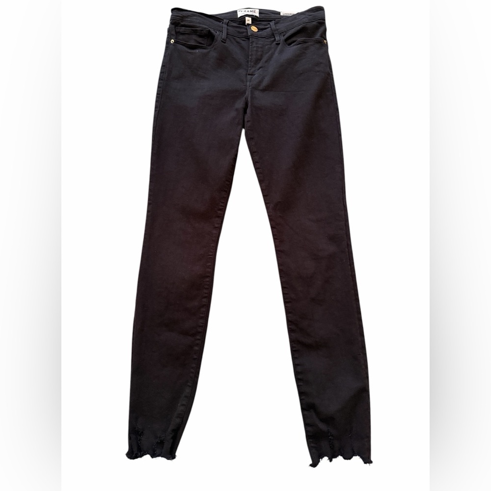 Frame Black "Le Skinny"  Stretch Skinny Jeans with Distressed Hem 28